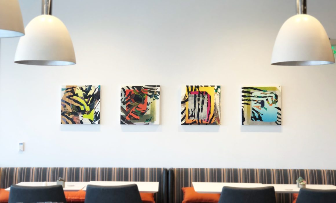 Jimmy Baker, American artist, painting, digital printing : Install shot from Summit A Dolce Hotel Med Pace